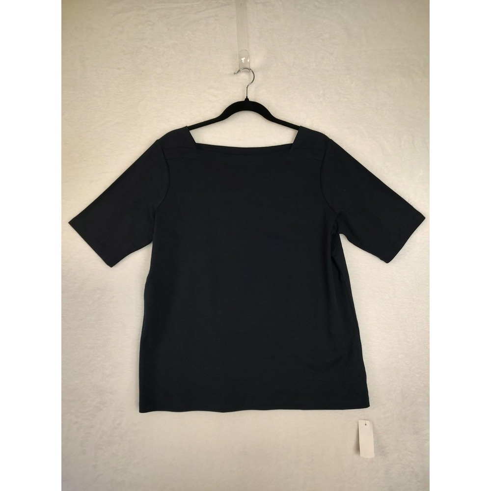 LL Bean Womens‎ XL Navy Blue Square Neck Short Sleeve Rayon Stretch Top 960